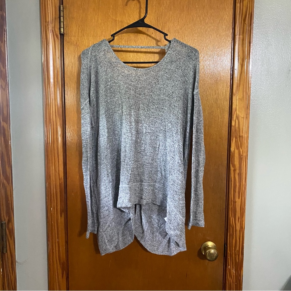 Gray Knit Long Sleeve Shirt Open Back Detail